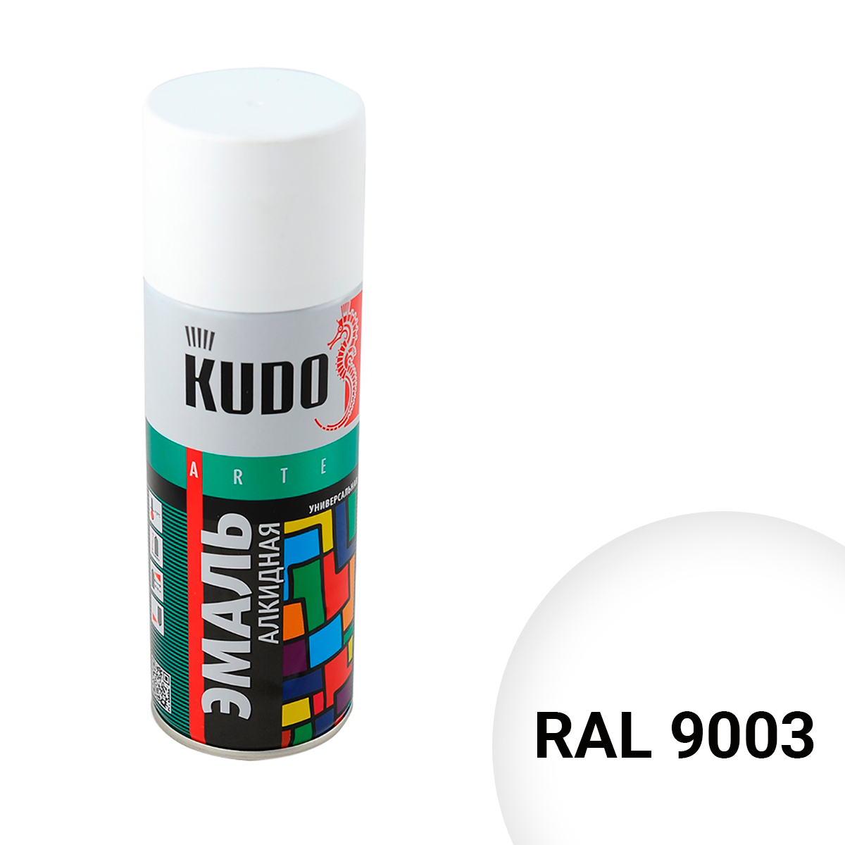 Аэрозольная алкидная краска Kudo KU-1001, глянцевая, 520 мл, белая 
